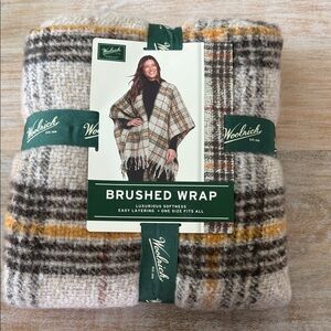 Woolrich Plaid Brushed Wrap in Cream, Brown & Yellow